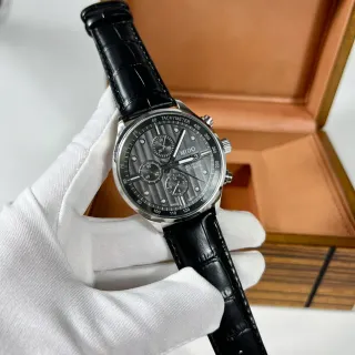 Mido Multifort Chronograph Automatic Gray Dial Black Leather Strap Mechanical Watch