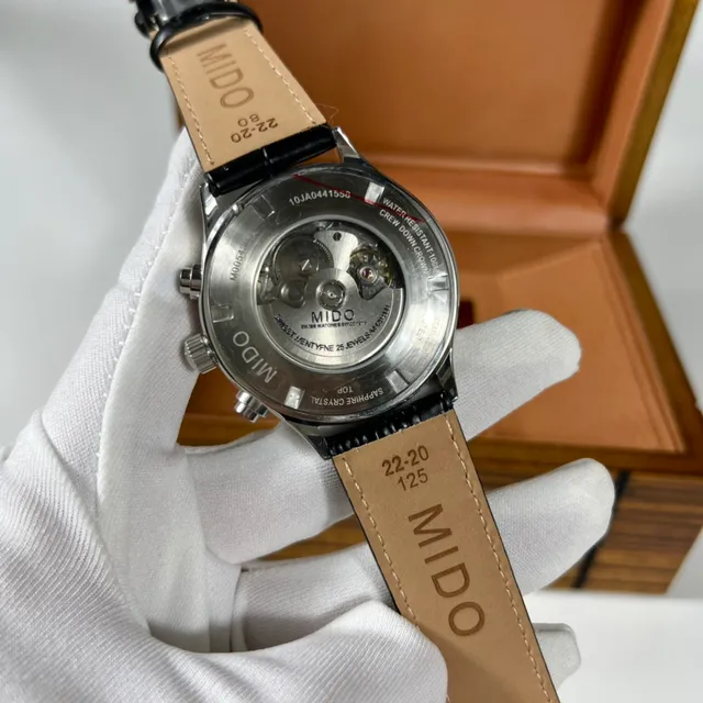 Mido Multifort Chronograph Automatic Gray Dial Black Leather Strap Mechanical Watch 6