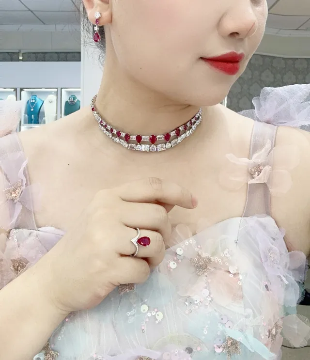 Multi-Row Ruby and Diamond Collar Necklace 6