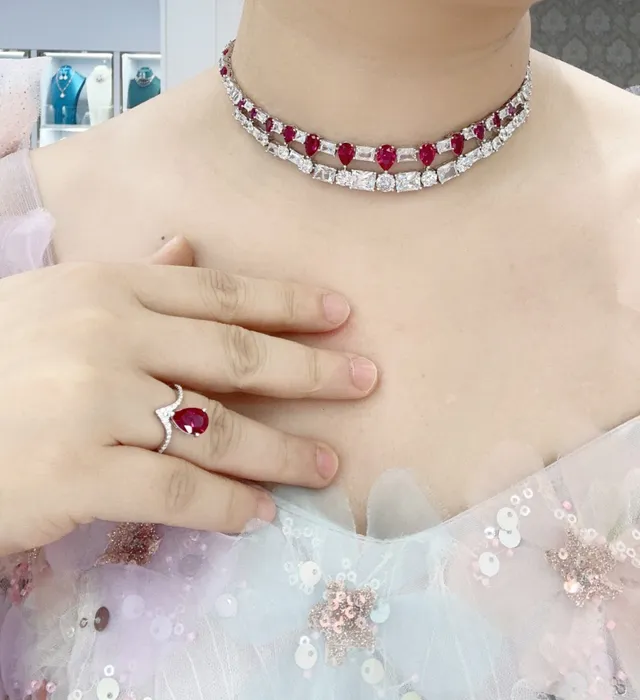 Multi-Row Ruby and Diamond Collar Necklace 8