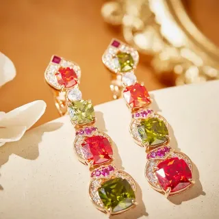 Multicolor Cushion-Cut Gemstone Cascade Earrings