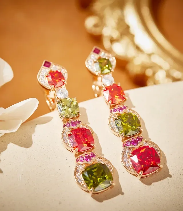 Multicolor Cushion-Cut Gemstone Cascade Earrings 1