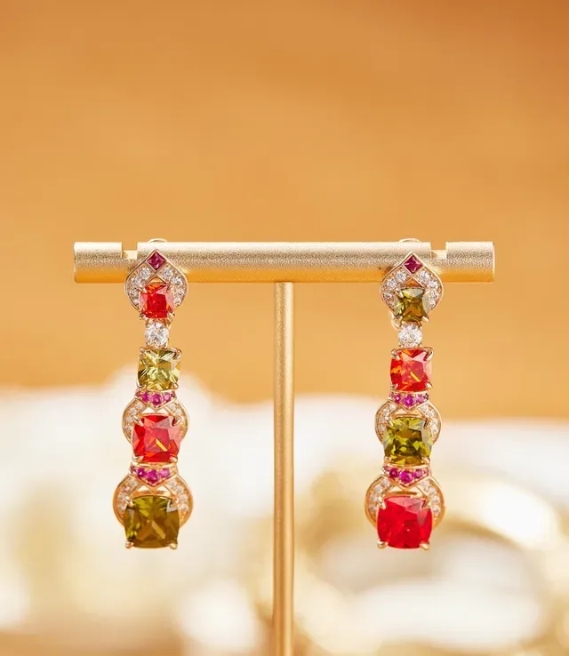 Multicolor Cushion-Cut Gemstone Cascade Earrings 2