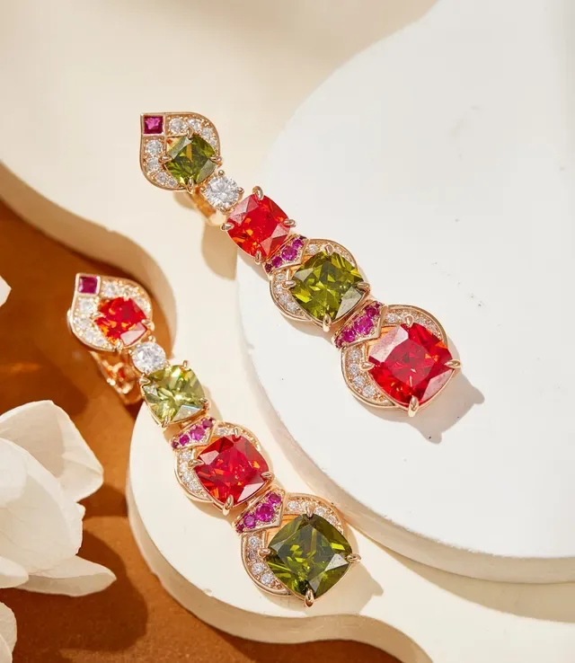 Multicolor Cushion-Cut Gemstone Cascade Earrings 4