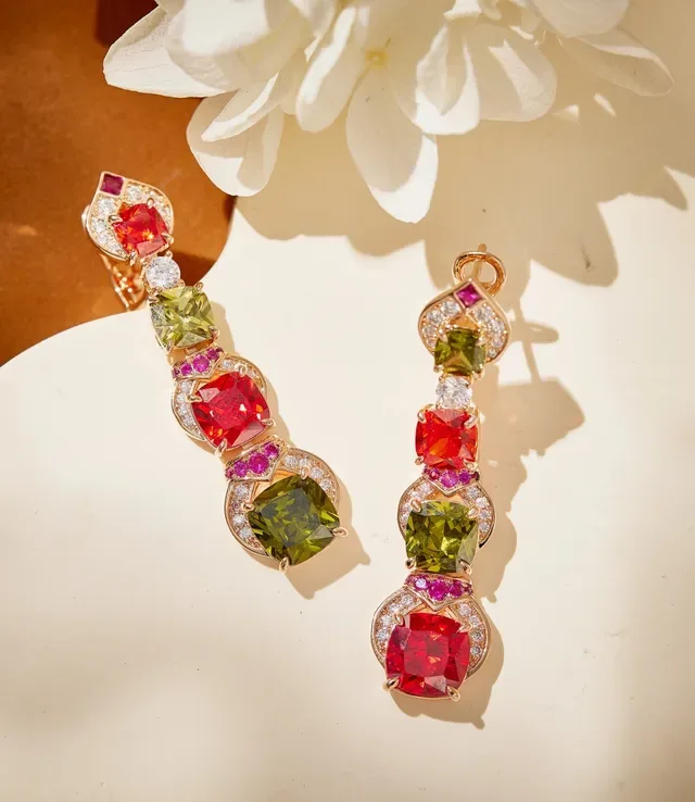 Multicolor Cushion-Cut Gemstone Cascade Earrings 6
