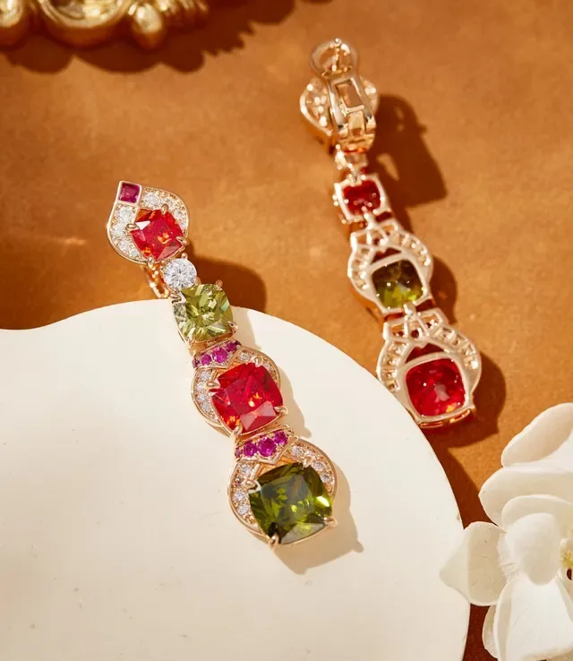Multicolor Cushion-Cut Gemstone Cascade Earrings 7