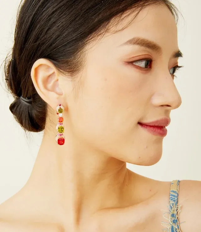 Multicolor Cushion-Cut Gemstone Cascade Earrings 8
