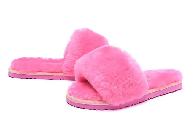 Multicolor Fluffy Faux Fur Upper Single Wide Strap Slippers 5