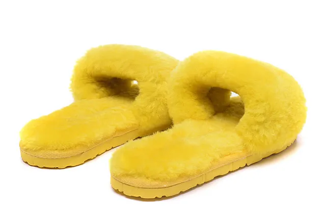 Multicolor Fluffy Faux Fur Upper Single Wide Strap Slippers 11