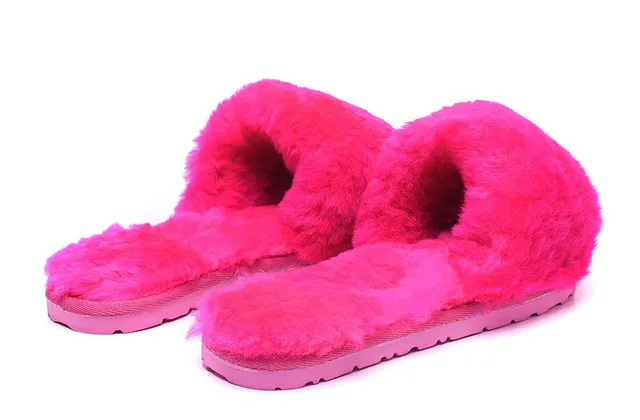 Multicolor Fluffy Faux Fur Upper Single Wide Strap Slippers 17