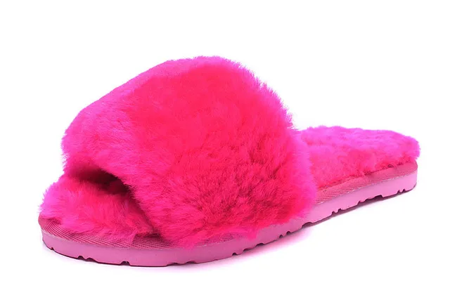 Multicolor Fluffy Faux Fur Upper Single Wide Strap Slippers 20