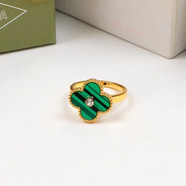 Multicolor Four-Leaf Clover Motif Enamel Inlay Ring 13