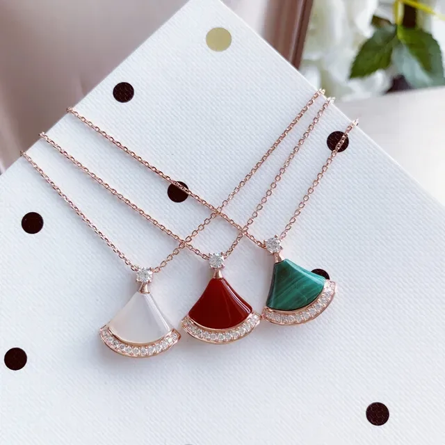 Multicolor Gold Fan-Shaped Pendant Pavé Diamond Halo Necklace 1