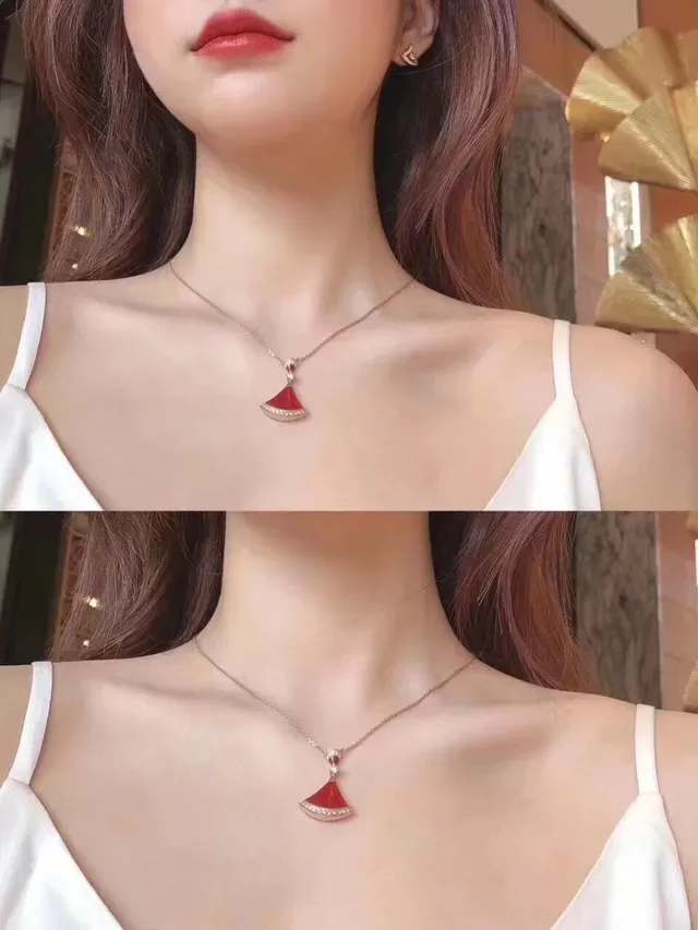 Multicolor Gold Fan-Shaped Pendant Stone Inlay Necklace 6