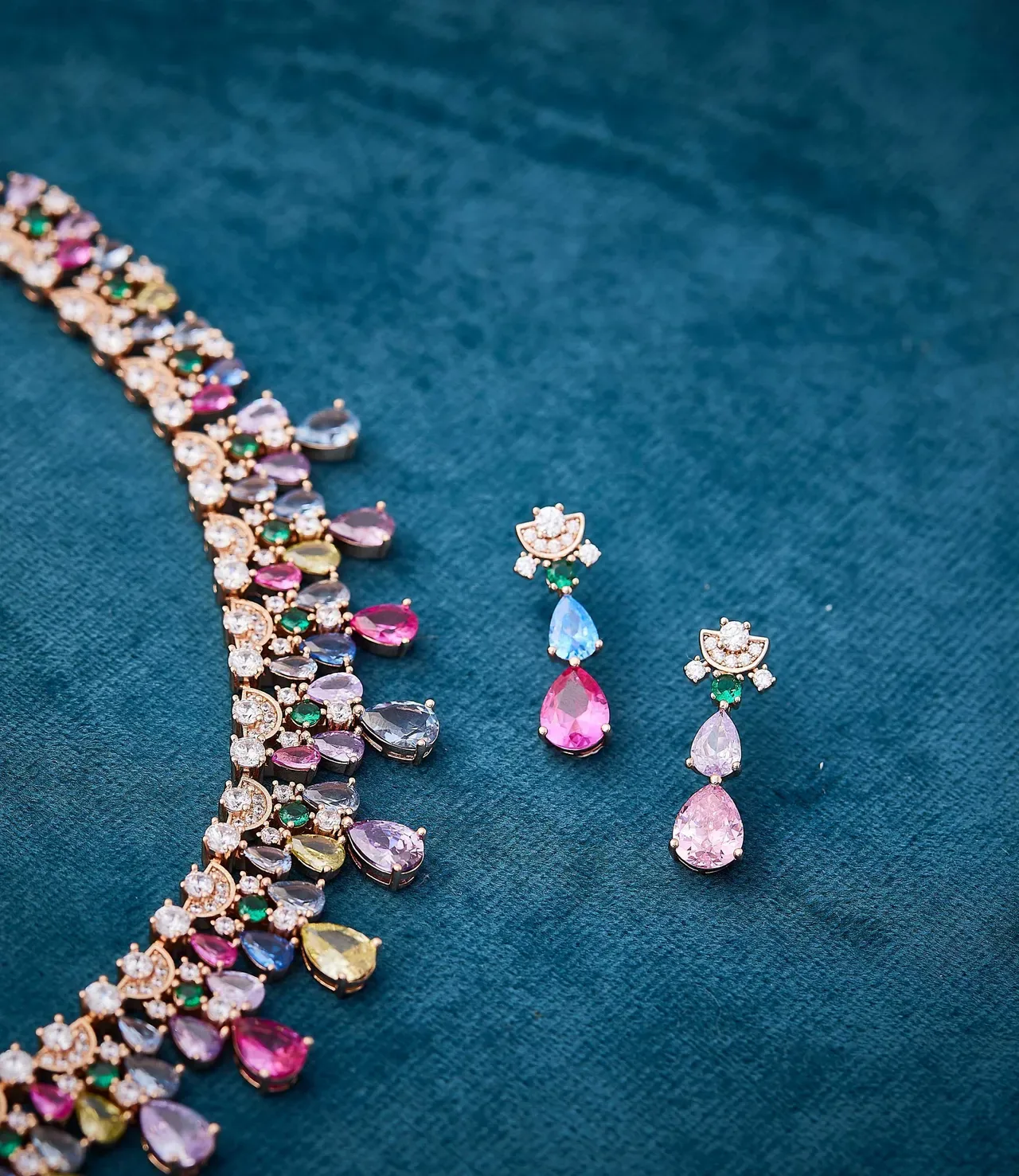 Multicolor Gold Multi-Gemstone Drop-Style Necklace 3