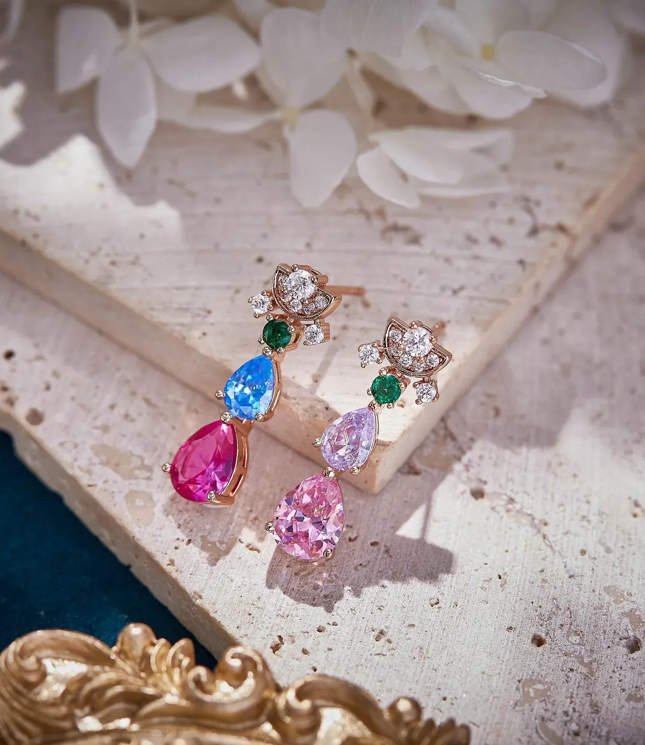 Multicolor Gold Multi-Gemstone Drop-Style Necklace 6