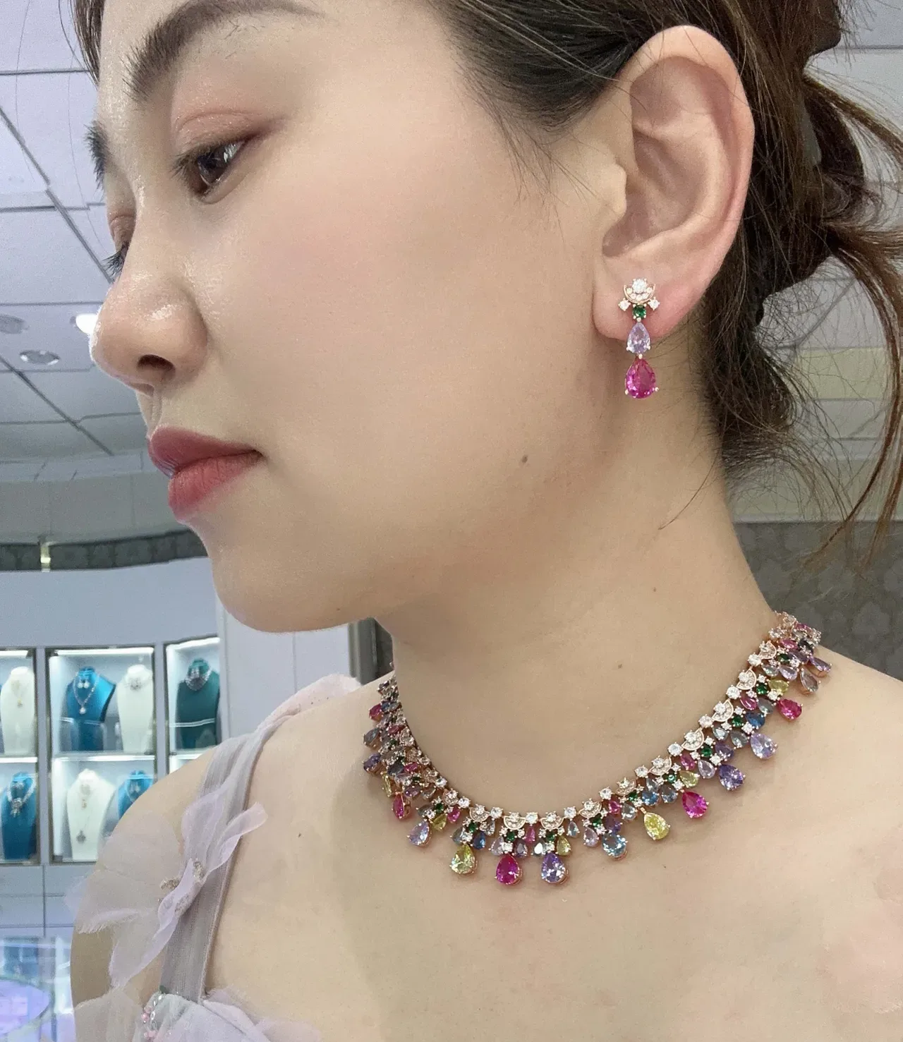 Multicolor Gold Multi-Gemstone Drop-Style Necklace 7