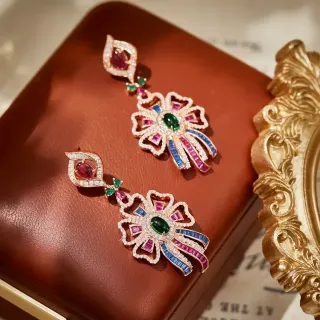 Multigem Floral Pavé Drop Earrings