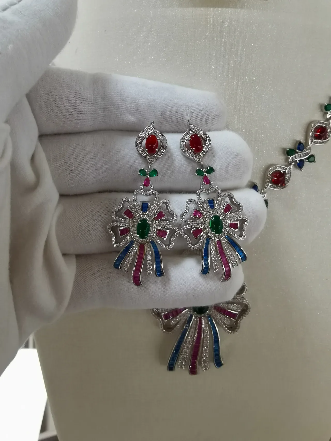 Multigem Floral Pavé Drop Earrings 3