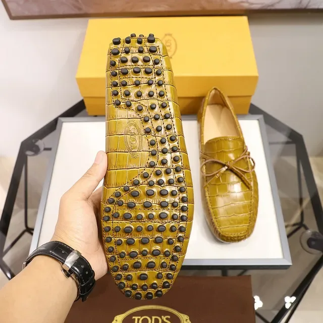 Mustard Yellow Croc-Embossed Bow Loafers 3