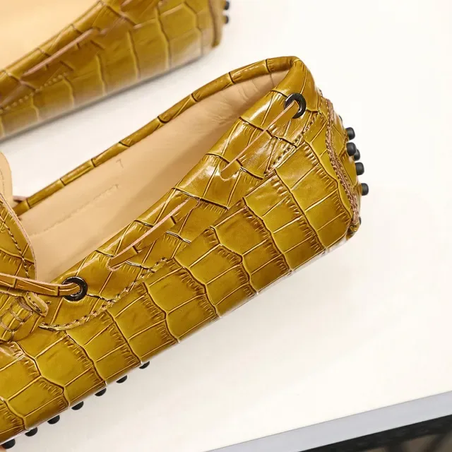 Mustard Yellow Croc-Embossed Bow Loafers 5