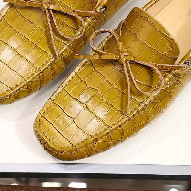 Mustard Yellow Croc-Embossed Bow Loafers 7