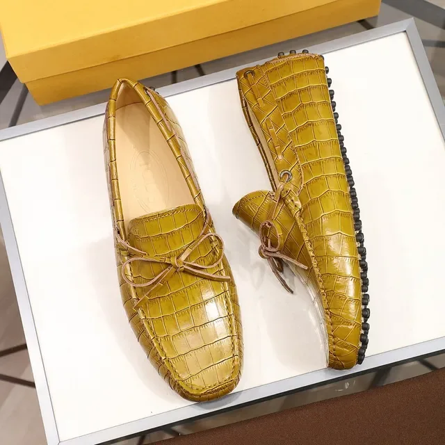 Mustard Yellow Croc-Embossed Bow Loafers 9
