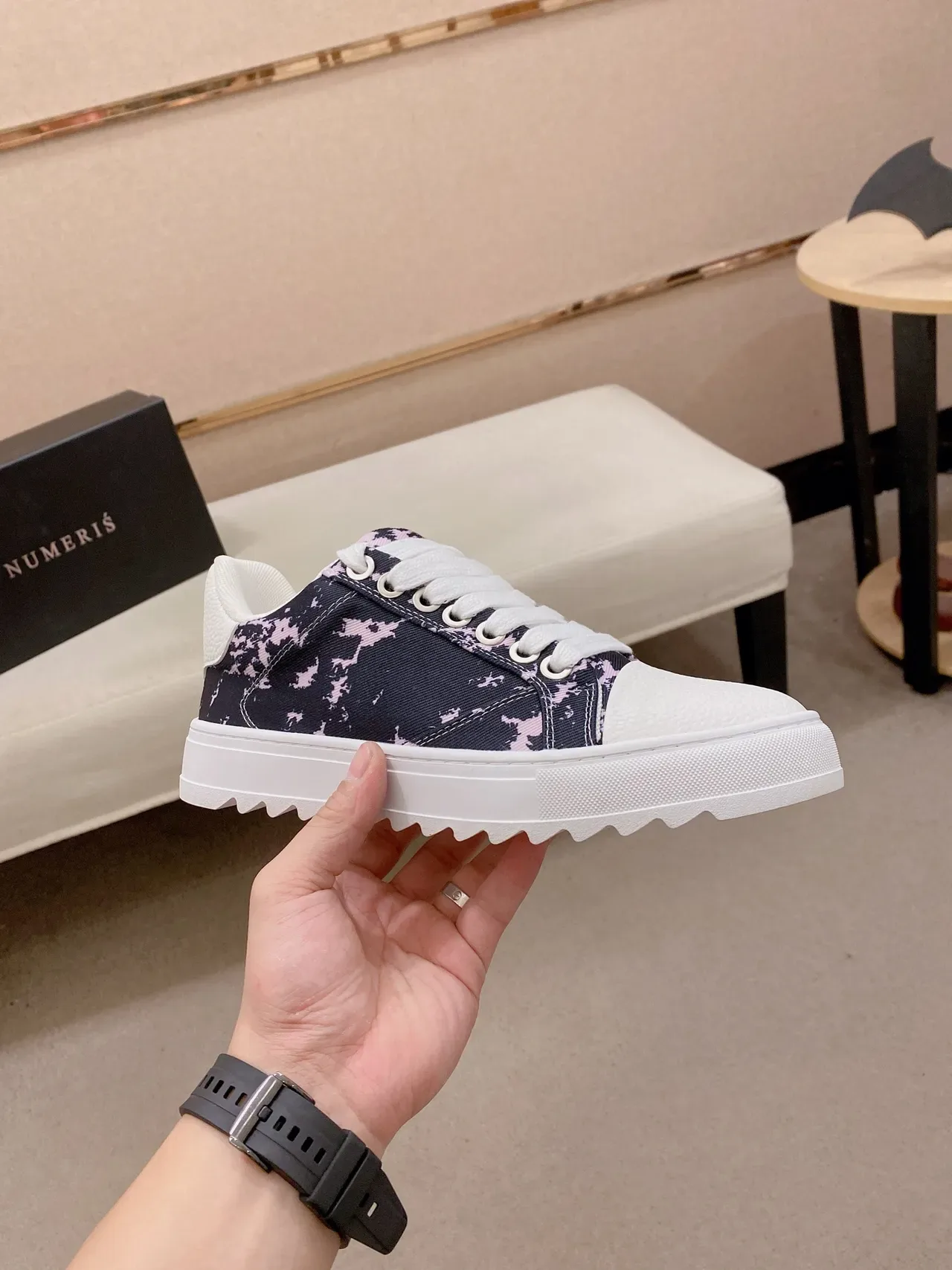 Navy and Pink Abstract Print Platform Sneaker 4