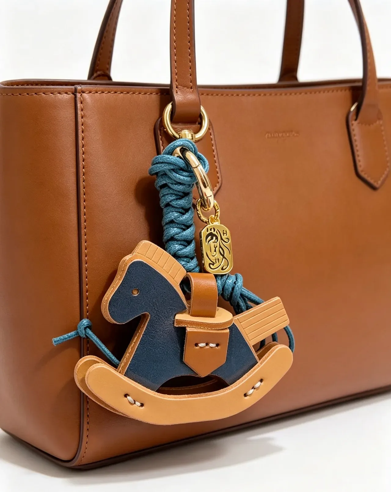 Navy Beige Smooth Leather Slouchy Silhouette Handbag 8