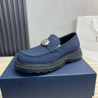 海军黑色麂皮革鞋面厚底橡胶鞋底乐福鞋