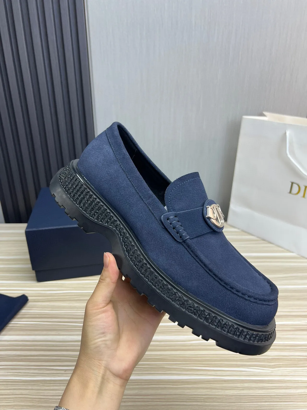 Navy Black Suede Upper Chunky Rubber Sole Loafer 2