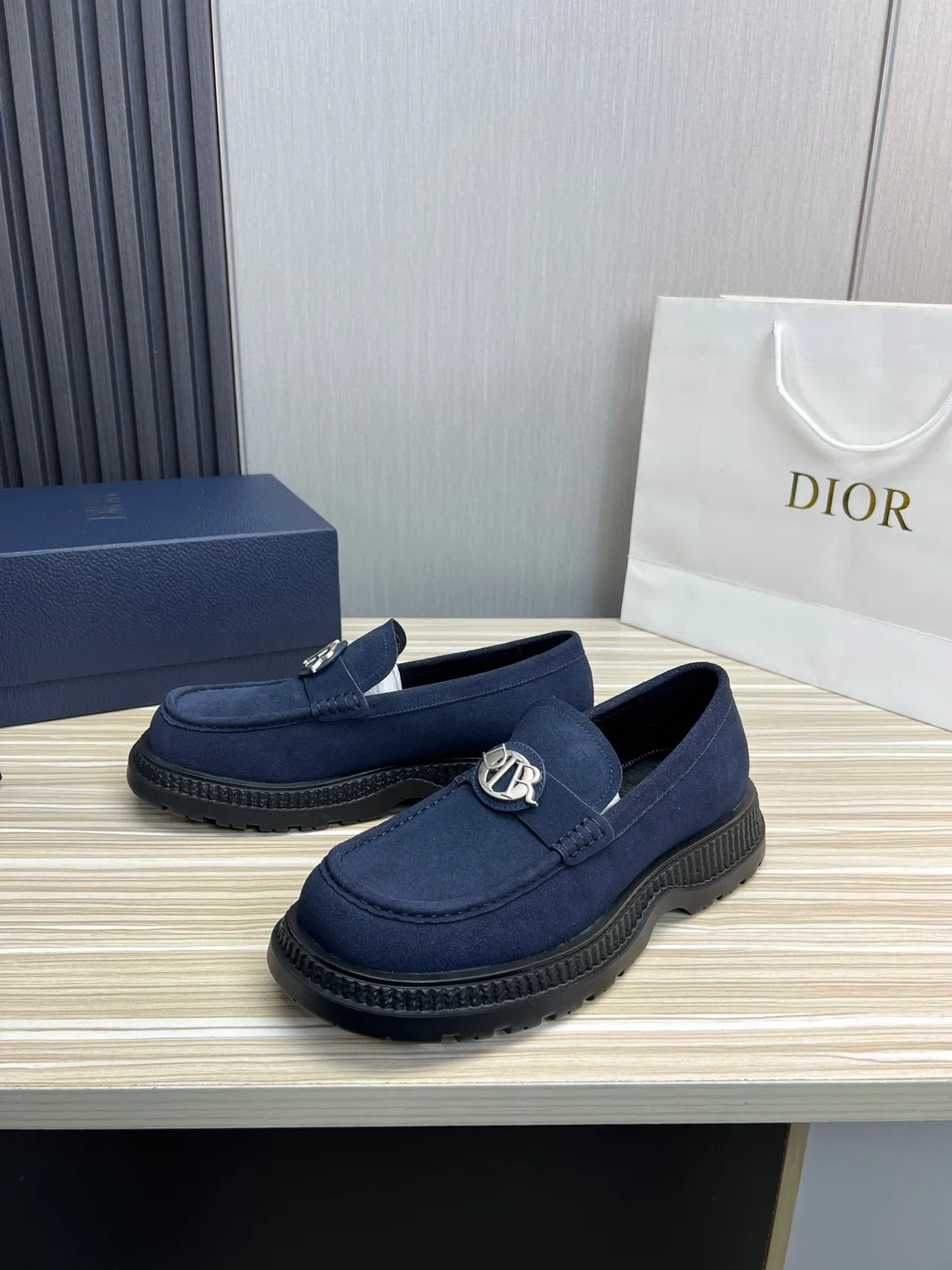 Navy Black Suede Upper Chunky Rubber Sole Loafer 3