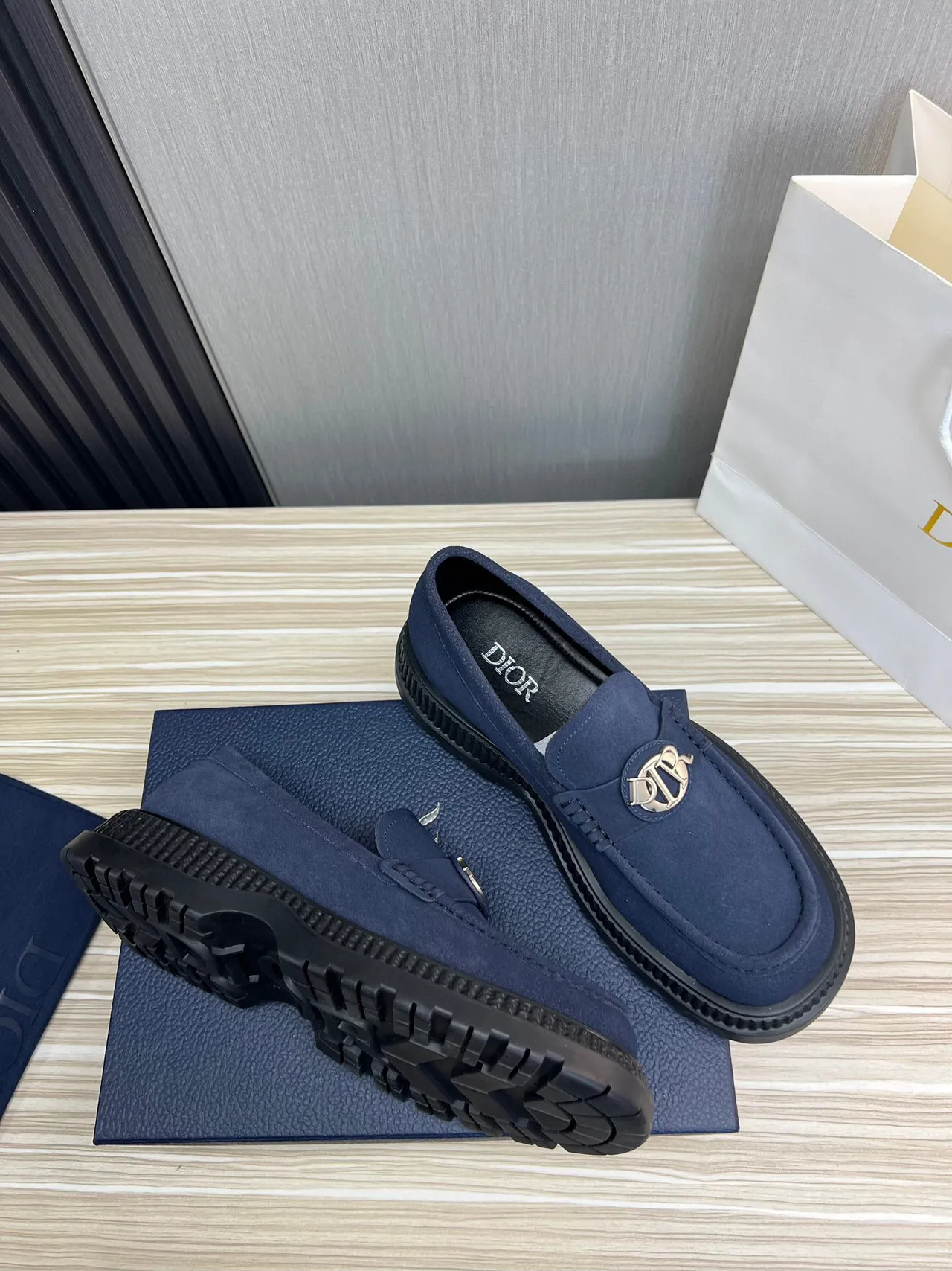 Navy Black Suede Upper Chunky Rubber Sole Loafer 4