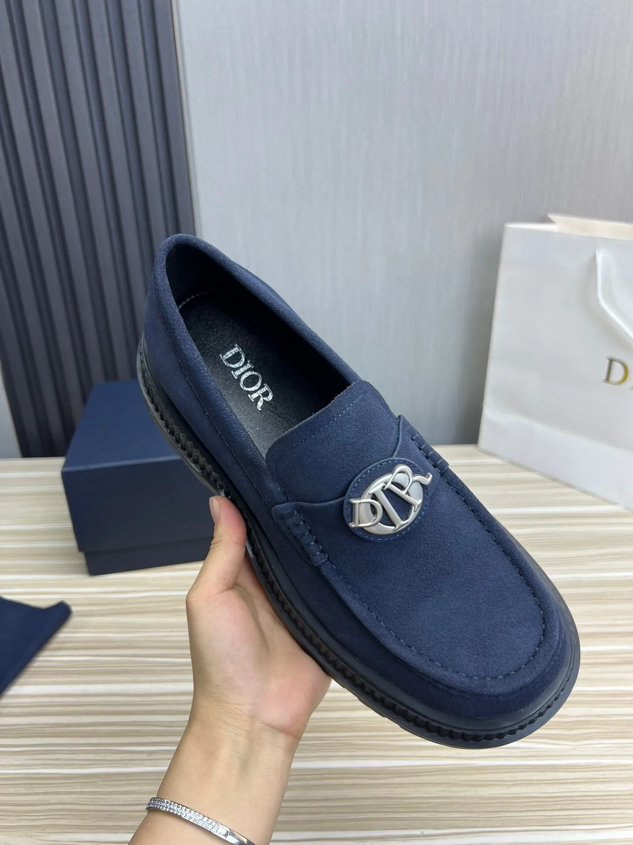 Navy Black Suede Upper Chunky Rubber Sole Loafer 5