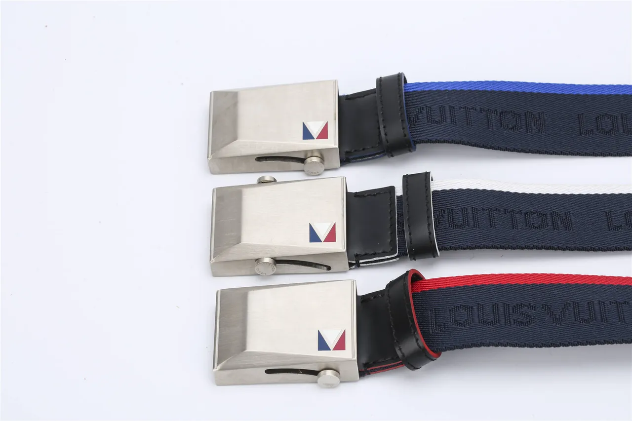 Navy Black Woven Strap Silver-Tone Rectangular Buckle Canvas Belt 3