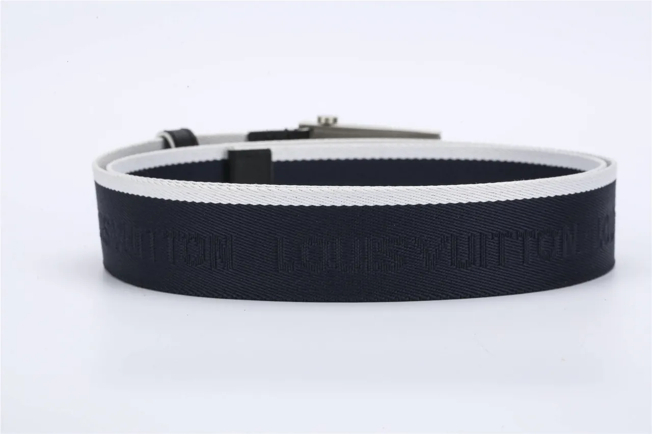 Navy Black Woven Strap Silver-Tone Rectangular Buckle Canvas Belt 4