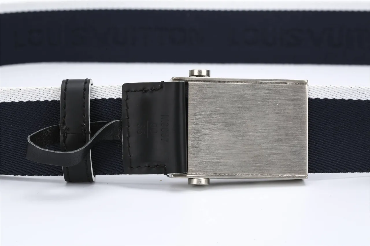 Navy Black Woven Strap Silver-Tone Rectangular Buckle Canvas Belt 5