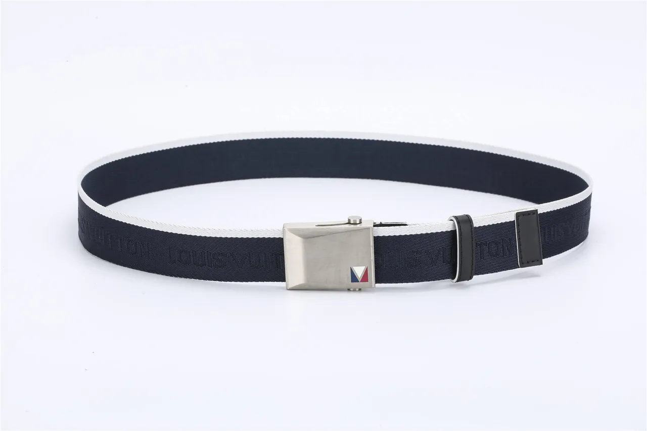 Navy Black Woven Strap Silver-Tone Rectangular Buckle Canvas Belt 6