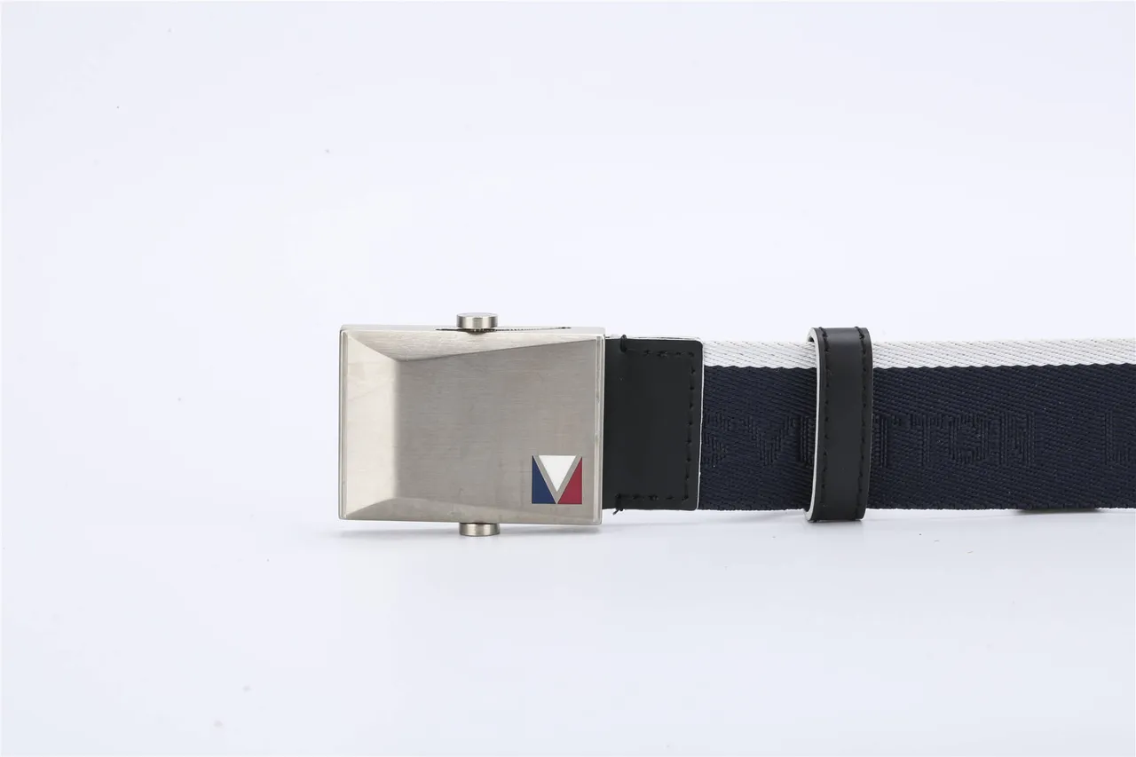 Navy Black Woven Strap Silver-Tone Rectangular Buckle Canvas Belt 8