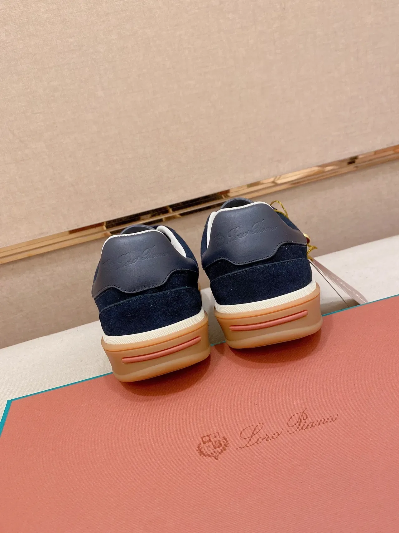 Navy Brown Suede Upper Gum Rubber Sole Sneakers 3