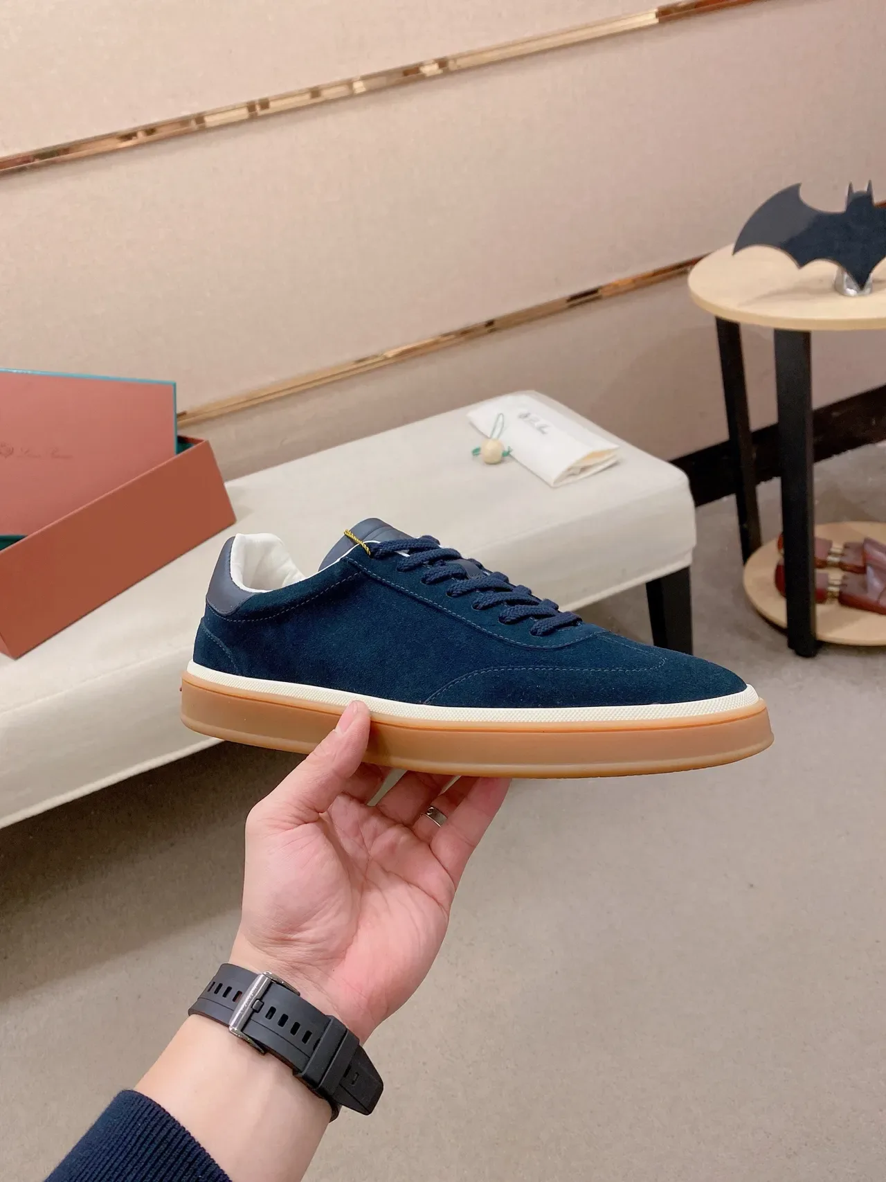 Navy Brown Suede Upper Gum Rubber Sole Sneakers 5