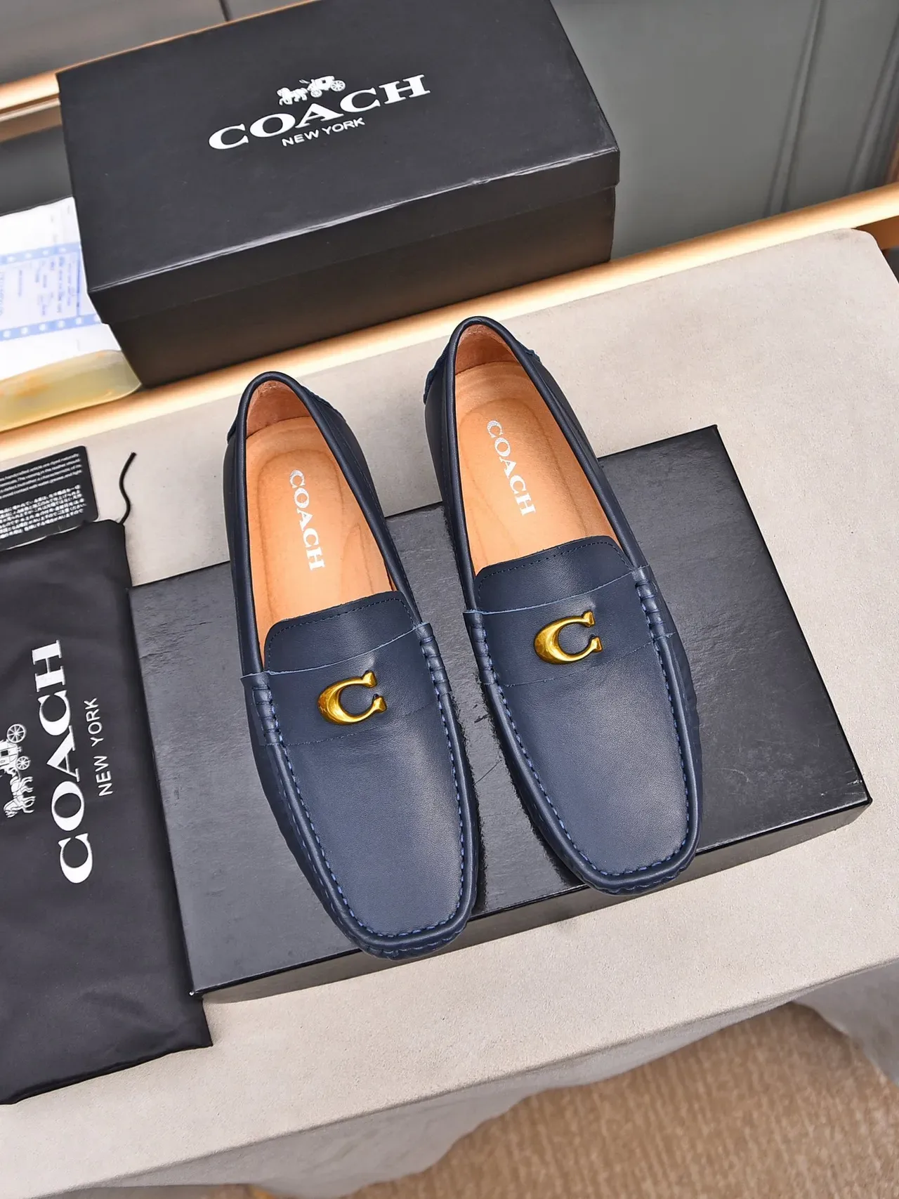 Navy Gold Leather Horsebit Ornament Loafer 3