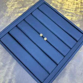 Navy Gold Round Cluster Studs Pave-Set Stones Earrings