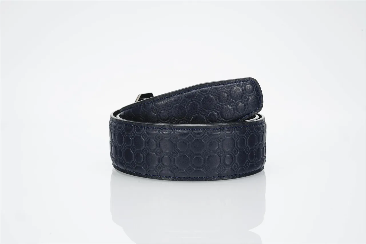 Navy Silver Honeycomb-Embossed Octagonal Eagle-Head Buckle Leather Belt 3