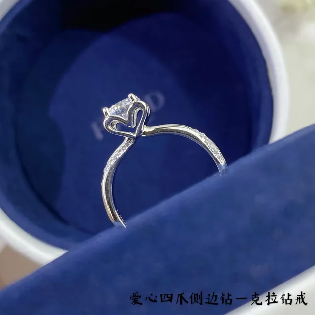 Navy Silver Solitaire Center Stone Four-Prong Setting Ring 2