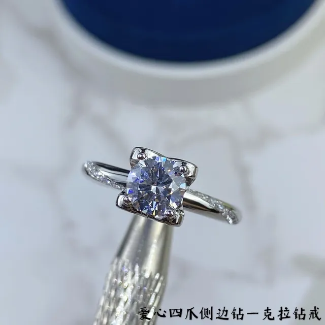 Navy Silver Solitaire Center Stone Four-Prong Setting Ring 3
