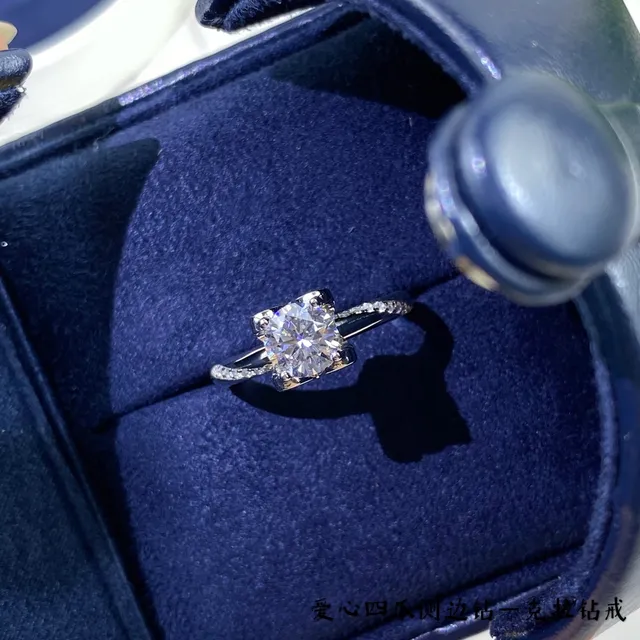 Navy Silver Solitaire Center Stone Four-Prong Setting Ring 4