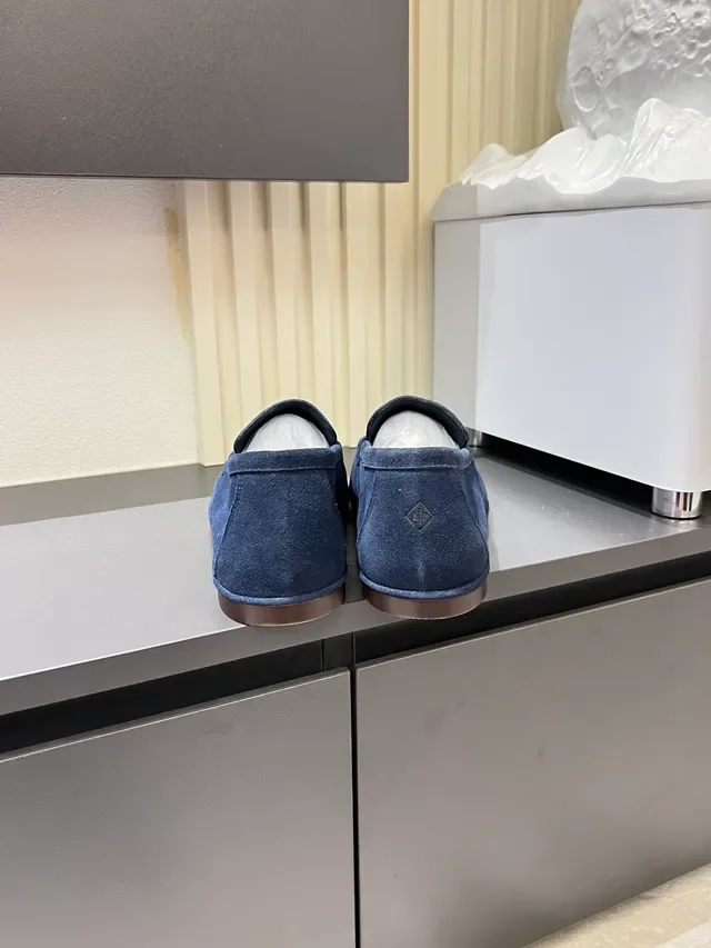 Navy Suede Moc-Toe Saddle Strap Loafers 2