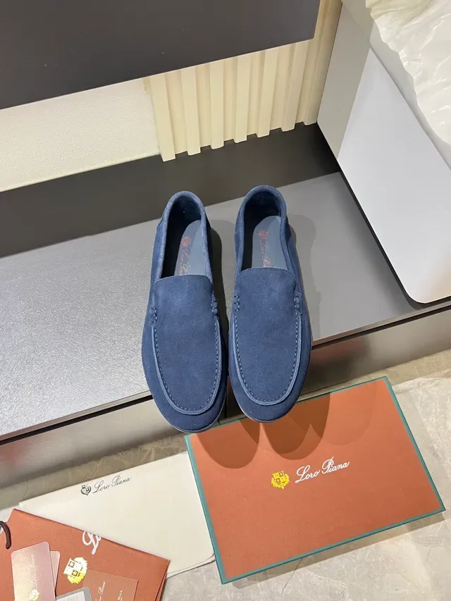 Navy Suede Moc-Toe Saddle Strap Loafers 5
