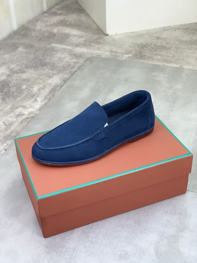 Navy Suede Moc-Toe Slip-On Loafers 4